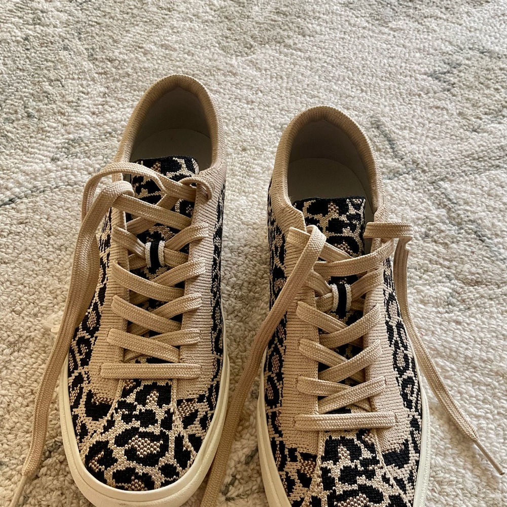 Rothy's Beige and Black Leopard Knit Sneakers